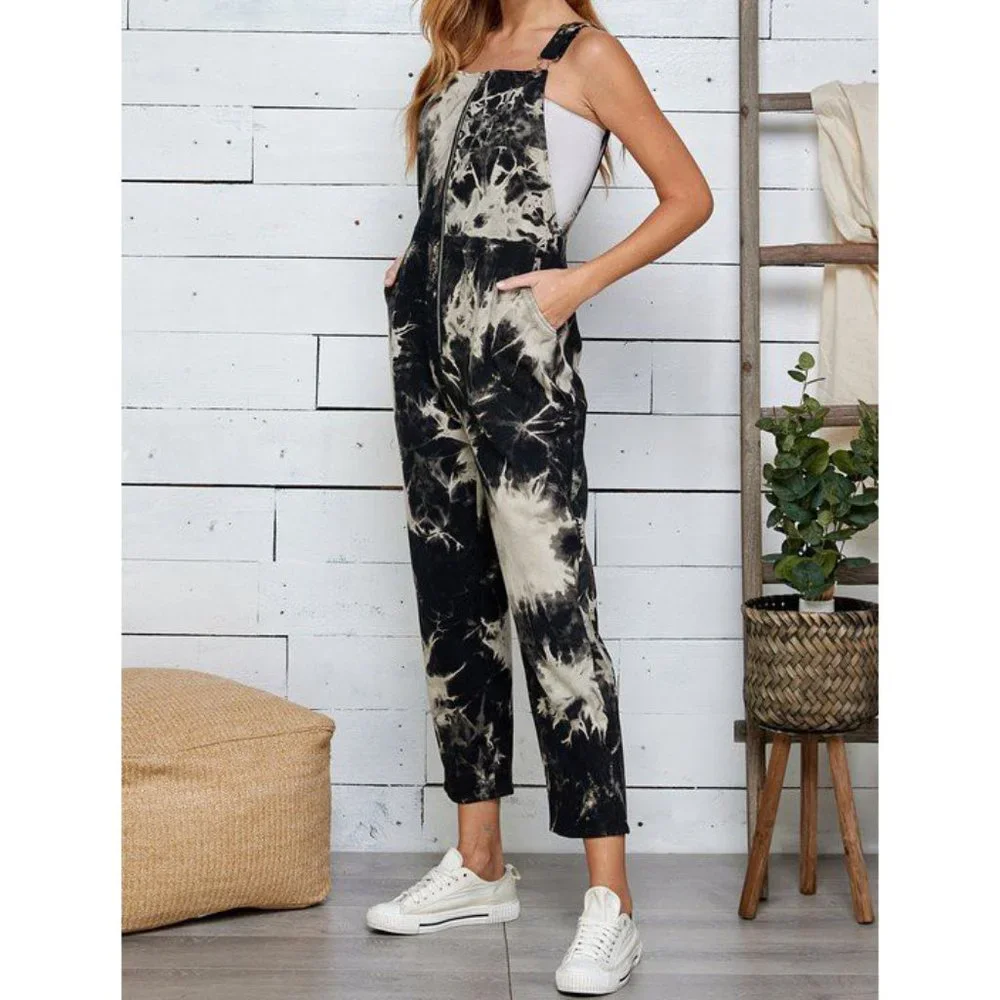 Overalls w/ Inkblot Pattern French Terrycloth Fabric | Sweet Lemon - Picture 1 of 5